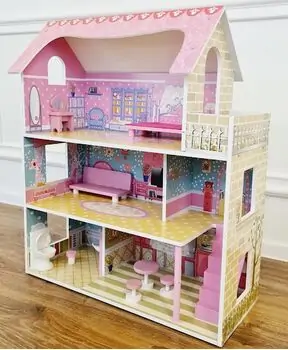 Toy Wooden Doll House For Kids TX1055 თოჯინის ხის სახლი ავეჯით, 2 image