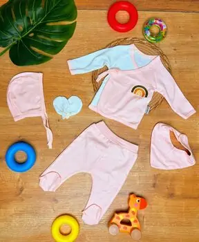Newborn Baby 5 In 1 Set Rainbow Pink ახალშობილის ტანსაცმლის ნაკრები