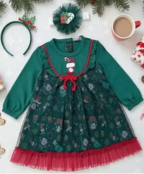 Beautiful Christmas Dress With Headband - საბავშვო საახალწლო კაბა თმის აქსესუარით