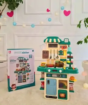 Spraying Kitchen With Accsesories Green - ფუნქციური საბავშვო სამზარეულო