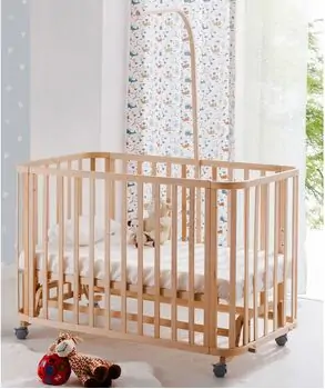 Baby When Mare Natural Color Swinging and Wheeled Bedside Cradle ახალშობილის საწოლი