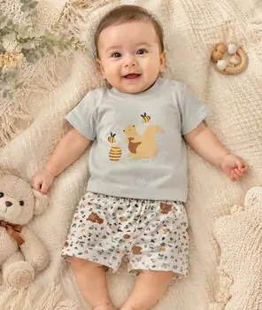 Bear With Honey 2 In 1 Set Grey - საბავშვო ორეული