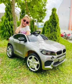 BMW X7 Jeep Grey - ელექტრო მანქანა კაუჩუკის საბურავებით და ტყავის სავარძლით