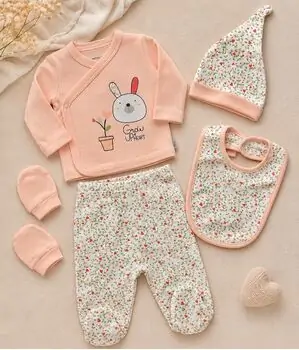 Grow Up Hearts 5 In 1 Set Pink - ჩვილის სამოსის ნაკრები