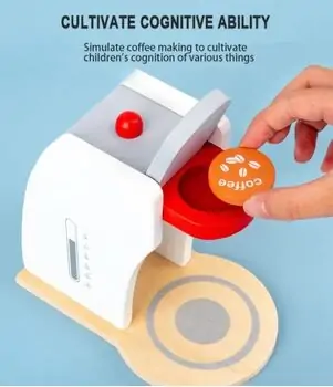 Wooden Toy Coffee Maker - სათამაშო ხის ყავის აპარატი აქსესუარებით, 5 image