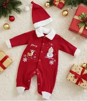 Merry Christmas Reindeer And Santa Romper Red -  საბავშვო საახალწლო რომპერი