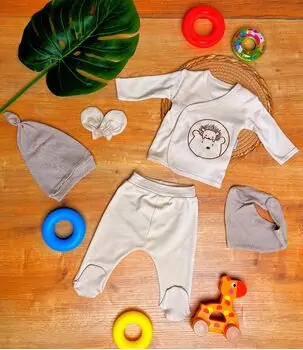 Newborn Baby 5 In 1 Set Hedgehog Beige ახალშობილის ტანსაცმლის ნაკრები