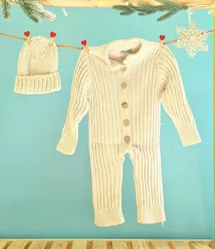 Cute Knitted Romper Beige - ახალშობილის ნაქსოვი რომპერი