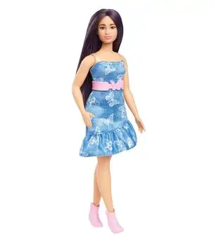 Barbie Doll Fashionista in Denim Butterfly Dress With Pink Belt - ბარბის თოჯინა