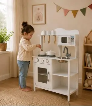 Classic Wooden Toy Kitchen Playset White - საბავშვო ხის სამზარეულო