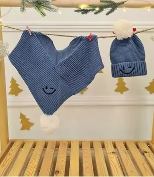 Smile Hat and Scarf Set Blue - ახალშობილის ქუდი და კაშნე