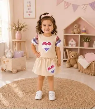 Colorful Heart 2 In 1 Set Beige - საბავშვო ორეული