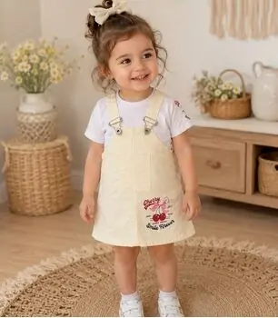 Cherry, Smile Forever Jeans Dress Beige - საბავშვო კაბა