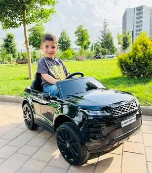 Land Rover BO Range Rover Evoque painting black - ელექტრო მანქანა კაუჩუკის საბურავებით და ტყავის სავარძლით