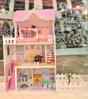 Toy Wooden Doll House TX1490 თოჯინის ხის სამ სართულიანი სახლი ავეჯით