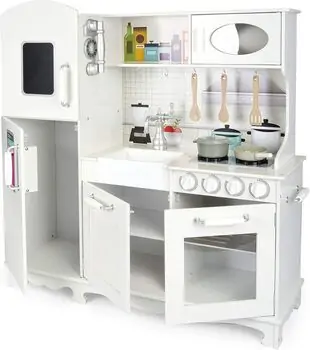 Wooden Play Kitchen Set - საბავშვო თეთრი ხის სამზარეულო, 9 image