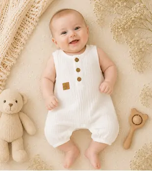 Ivory Linen Romper - ჩვილის რომპერი, 2 image