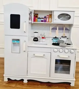 WOODEN KITCHEN SET WITH ACCESSORIES საბავშვო თეთრი ხის სამზარეულო TX1170