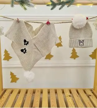 Rabbit Hat and Scarf Set Cream - ახალშობილის ქუდი და კაშნე