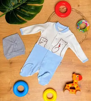 Ates Baby Romper Hedgehog And Bear Blue ჩვილის რომპერი