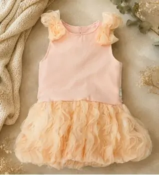 Balloon Dress With Shoulder Bow Peach - საბავშვო კაბა