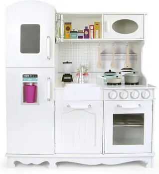 Wooden Play Kitchen Set - საბავშვო თეთრი ხის სამზარეულო, 10 image