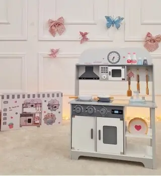 Toy Wooden Kitchen With Accessories - ხის სათამაშო სამზარეულო