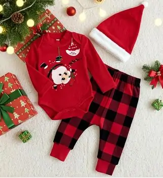 Newborn Baby 3 in 1 Ho Ho Ho Merry Christmas - ახალშობილის ტანსაცმლის კომპლექტი
