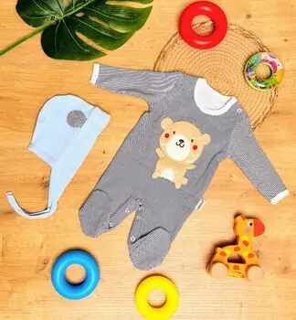 Ates Baby Romper Bear Blue ჩვილის რომპერი