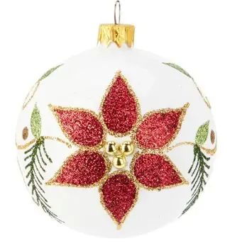 White Glittered Ball Hanging Decoration - ნაძვის ხის სათამაშო
