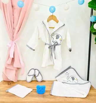 BEBEKEVI Bath-robe 5in1 Set 1284 Grey საბავშვო აბაზანის ხალათის ნაკრები