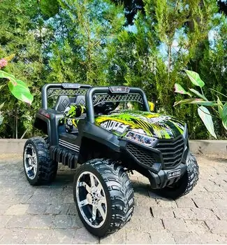 Big Electric Car Painted Green - ელექტრო მანქანა კაუჩუკის საბურავებით