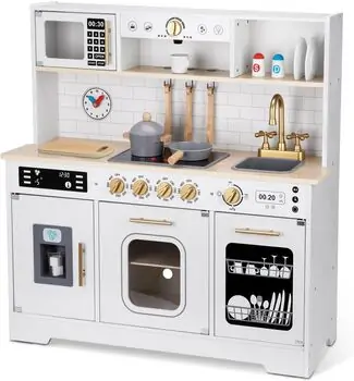 Wooden Play Kitchen Set White - საბავშვო ხის სამზარეულო, 2 image