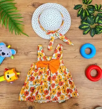 Little Flowers Dress Set Orange საბავშვო კაბის კომპლექტი