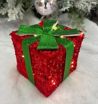 Small Christmas Giftbox With Led Red ნაძვის ხის დეკორაცია, 2 image