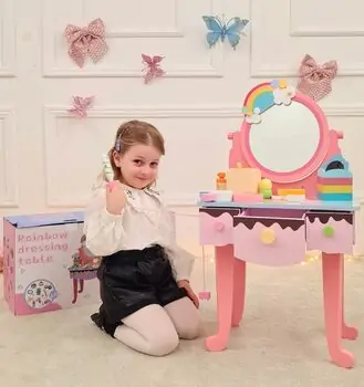 Wooden Dresser Set With Accsesoriess  - ხის საბავშვო ტრილიაჟი აქსესუარებით, 4 image
