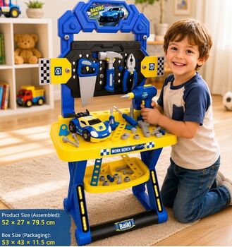 Racing Car Blue Work Bench With Accessories - სათამაშო სარბოლო მანქანის ლურჯი სახელოსნო მაგიდა