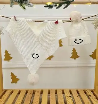 Smile Hat and Scarf Set White - ახალშობილის ქუდი და კაშნე