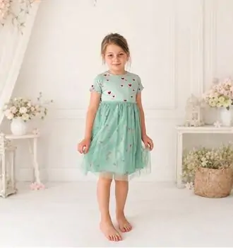 Beautiful Green Dress With Small Hearts - საბავშვო კაბა