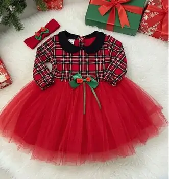Beautiful Christmas Dress With Headband - საბავშვო საახალწლო კაბა თმის აქსესუარით