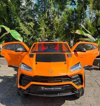 Lamborghini Electric Car Orange - ელექტრო მანქანა კაუჩკის საბურავებით და ტყავის სავარძლით, 4 image