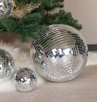 Big Silver Disco Christmas Ball Hanging Decoration 15 CM - ნაძვის ხის სათამაშო