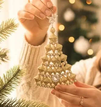 Gold Glittered Christmas Tree Hanging Decoration - ნაძვის ხის სათამაშო