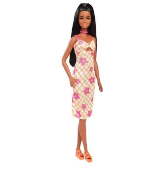 Barbie Doll Fashionista in Checkered Flower Midi Dres - ბარბის თოჯინა
