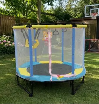 Metal & Plastic Trampoline 140 cm Blue With Swing And Ring  - ბატუტი საქანელით, 2 image
