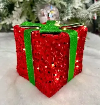 Small Christmas Giftbox With Led Red ნაძვის ხის დეკორაცია