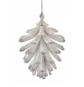 Pinecone Hanging Decoration Silver&White - ნაძვის ხის სათამაშო