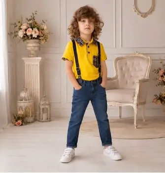 Jeans Overall 2 In 1 Set Yellow - საბავშვო ორეული