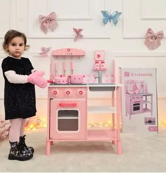 Toy Wooden Kitchen With Accessories Pink - ხის სათამაშო სამზარეულო, 7 image