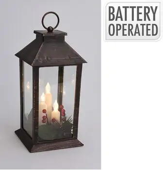 Christmas Lantern With Candle And Warm White Led საახალწლო დეკორაცია